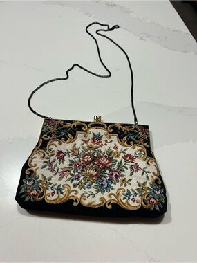 Vintage* Floral Tapestry Crossbody Bag - Black and Multicolor